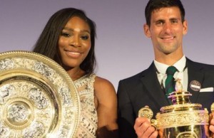 Novak Djokovic with Wimbledon ladies' singles champion Serena Williams